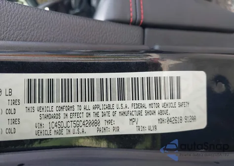 2016 Dodge Durango R/T z USA, uszkodzony, nr VIN 1C4SDJCT5GC420080